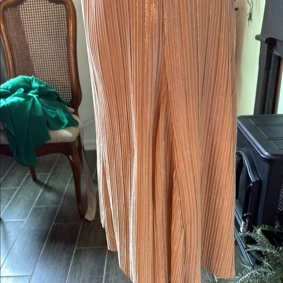 Anthropologie Rose Gold Sparkly Pleated Midi Skirt A-Line Resort Wear - Picture 5 of 6